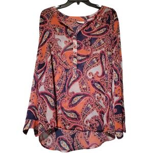 Liz‎ Claiborne Top Women's Size XL Boho Peasant Paisley Pink Sheer Summer